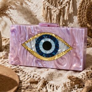 Evil Eye Pink Clutch with White Marble Design Boho Glam